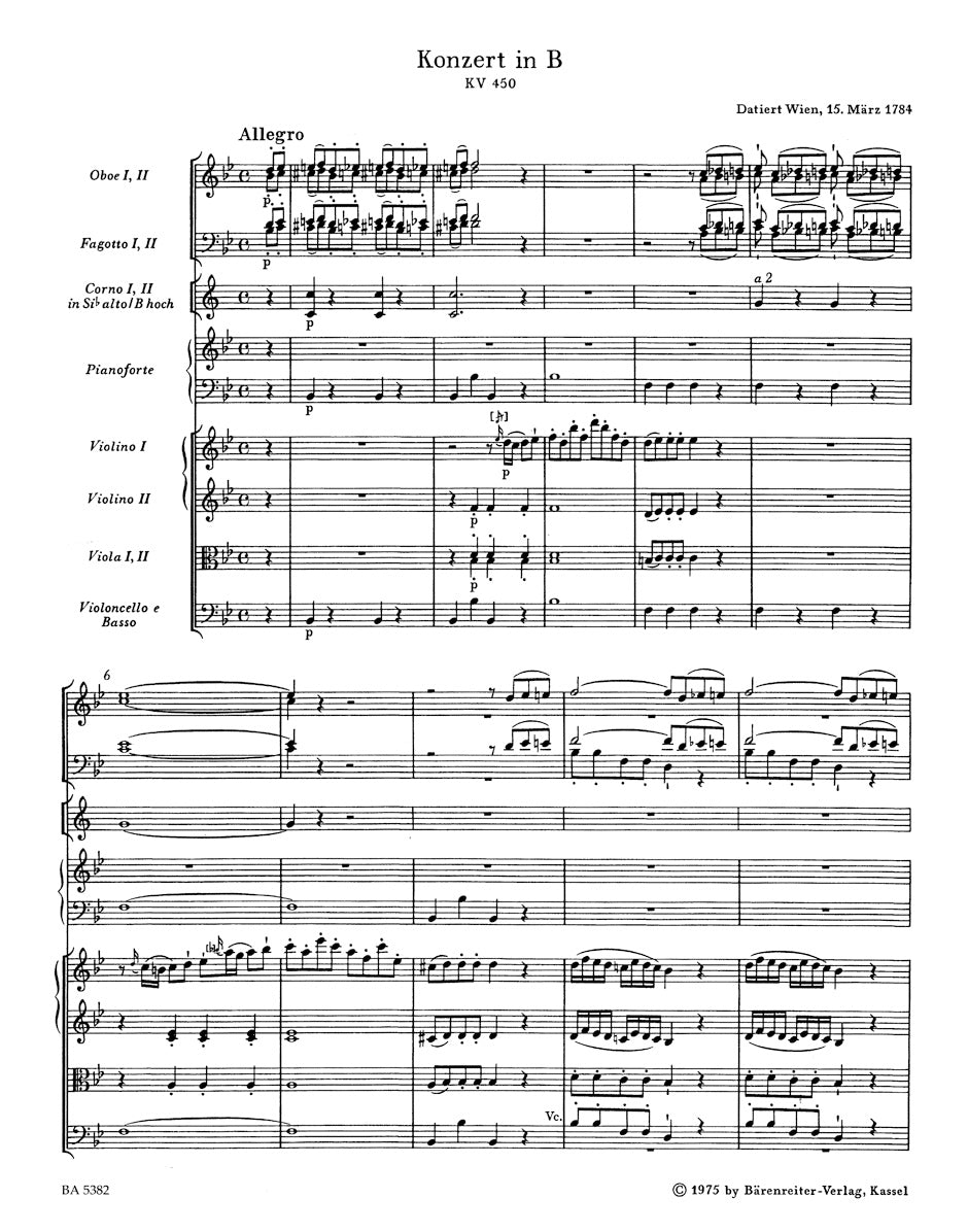 ピアノ／モーツァルト：ピアノ協奏曲第15番 変ロ長調 K. 450
