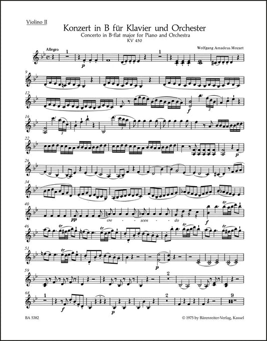 モーツァルト：ピアノ協奏曲第15番 変ロ長調 K. 450（ヴァイオリンパート譜）（4冊セット）