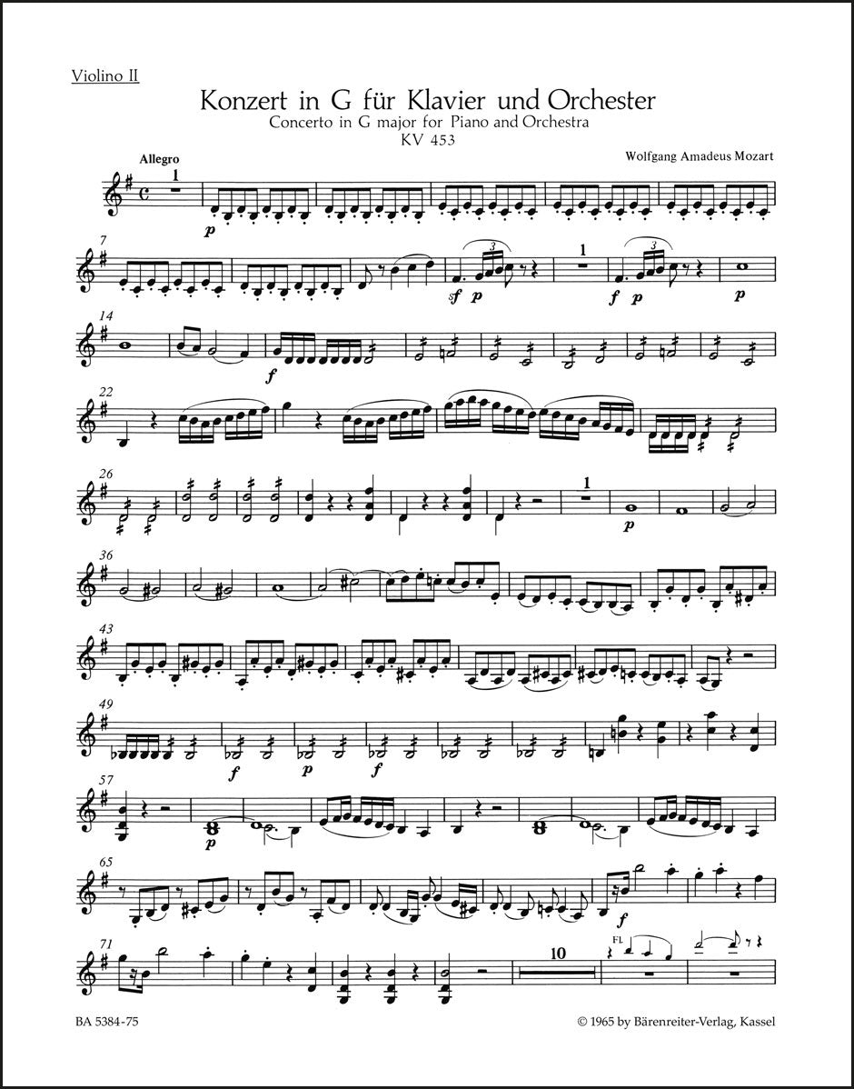 モーツァルト：ピアノ協奏曲第17番 ト長調 K. 453（ヴァイオリンパート譜）（3冊セット）