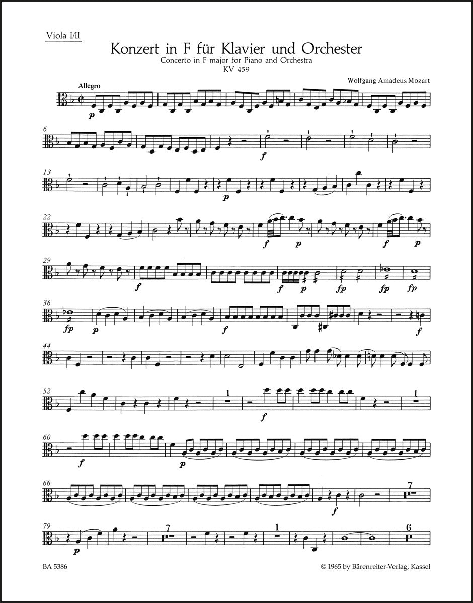 モーツァルト：ピアノ協奏曲第19番 ヘ長調 K. 459（ヴィオラパート譜）（2冊セット）
