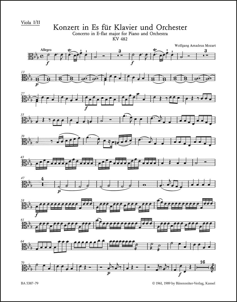 モーツァルト：ピアノ協奏曲第22番 変ホ長調 K. 482（ヴィオラ・パート譜）（ヴィオラパート譜）（2冊セット）
