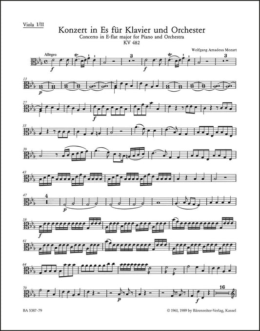 モーツァルト：ピアノ協奏曲第22番 変ホ長調 K. 482（ヴィオラ・パート譜）（ヴィオラパート譜）（2冊セット）