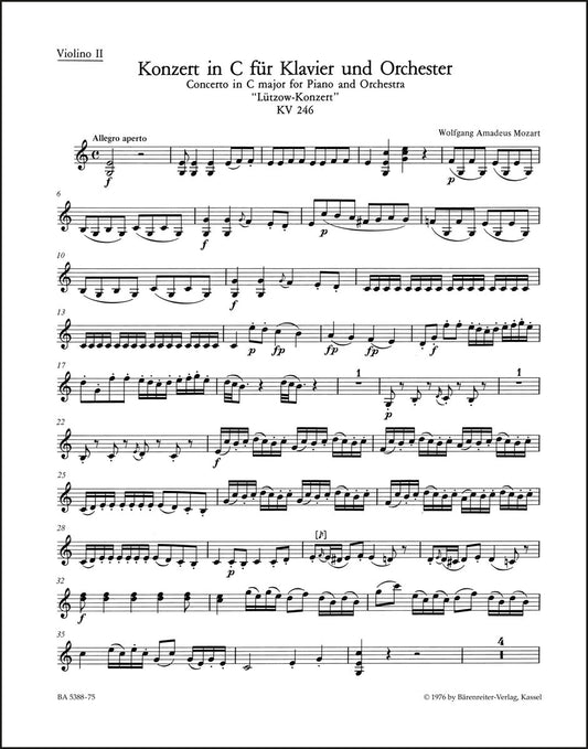 モーツァルト：ピアノ協奏曲第8番 ハ長調 K. 246「リュッツォウ」（ヴァイオリンパート譜）（3冊セット）