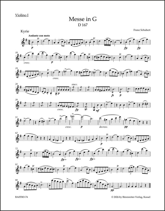 シューベルト：ミサ曲 ト長調 D 167（第1ヴァイオリンパート譜）（4冊セット）