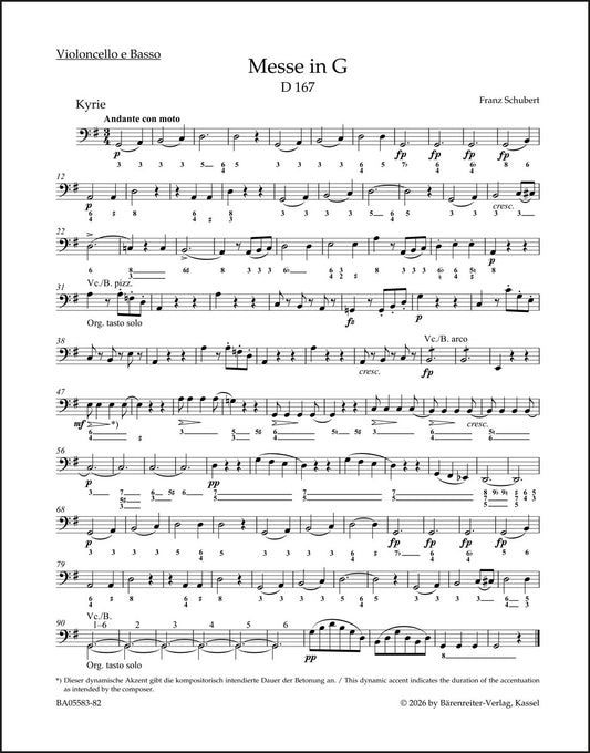 シューベルト：ミサ曲 ト長調 D 167（チェロパート譜）（4冊セット）