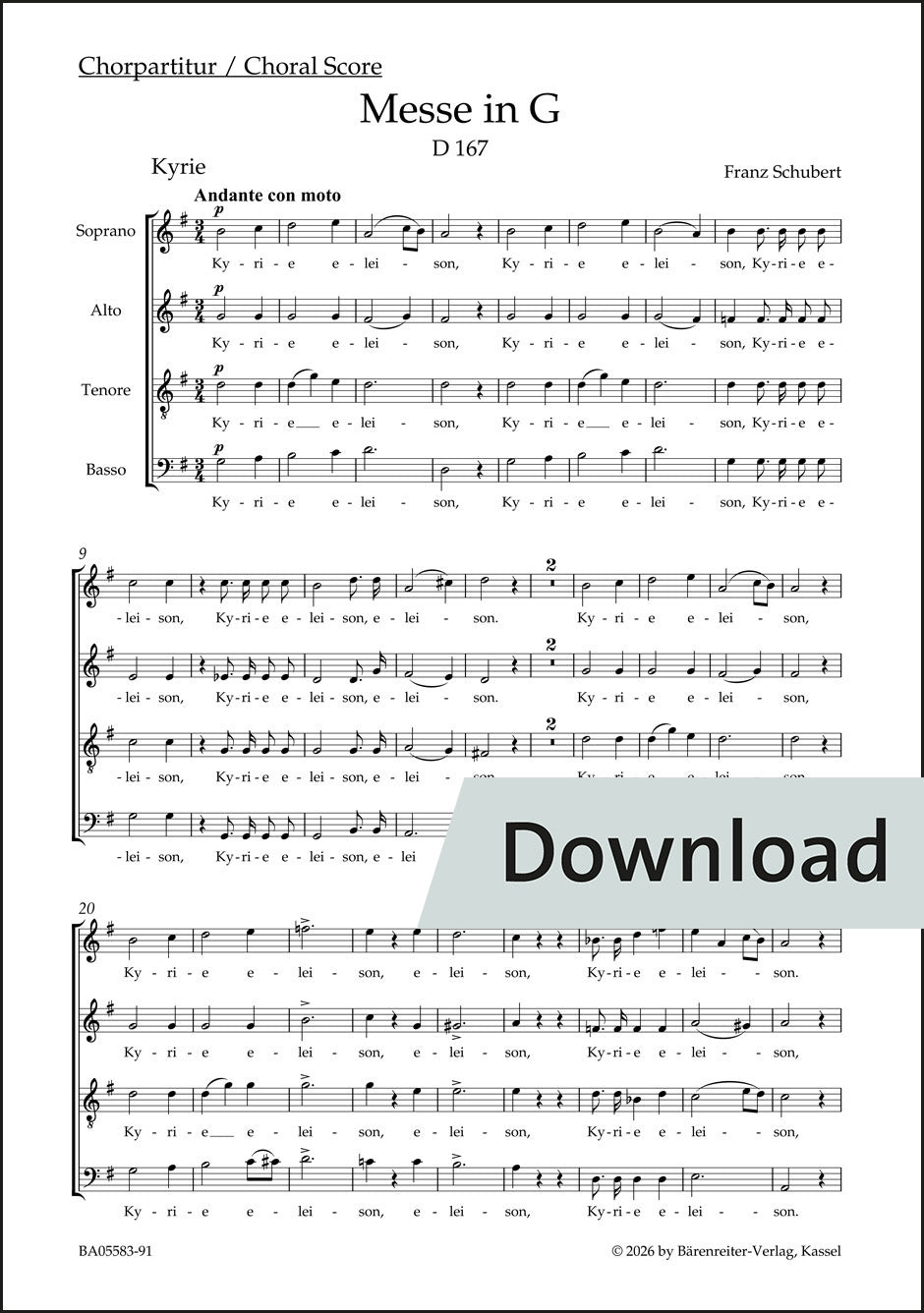 合唱／シューベルト：ミサ曲 ト長調 D 167（10冊セット）【デジタル版】