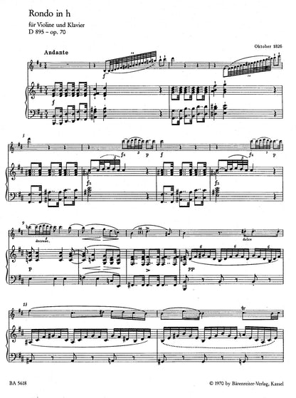 ヴァイオリン／シューベルト：ロンド ロ短調 作品70 D 895（ヴァイオリンとピアノのための）