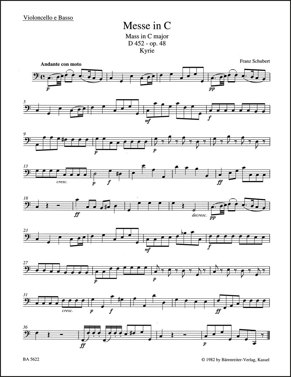 シューベルト：ミサ曲 ハ長調 op. 48 D 452（チェロパート譜）（4冊セット）