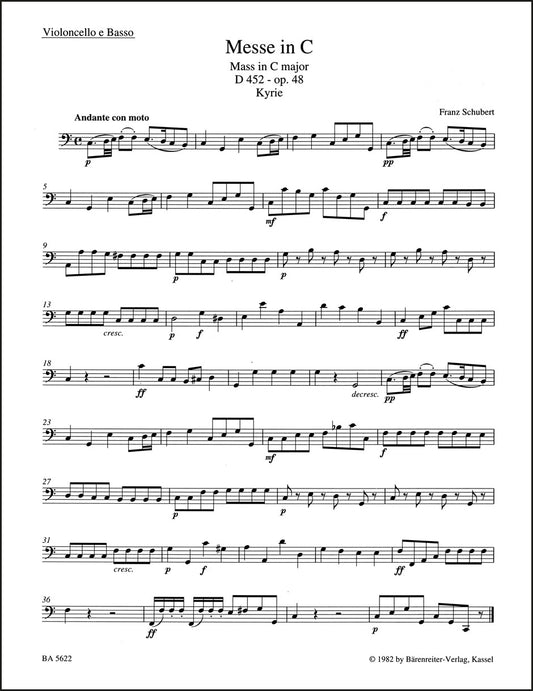 シューベルト：ミサ曲 ハ長調 op. 48 D 452（チェロパート譜）（4冊セット）