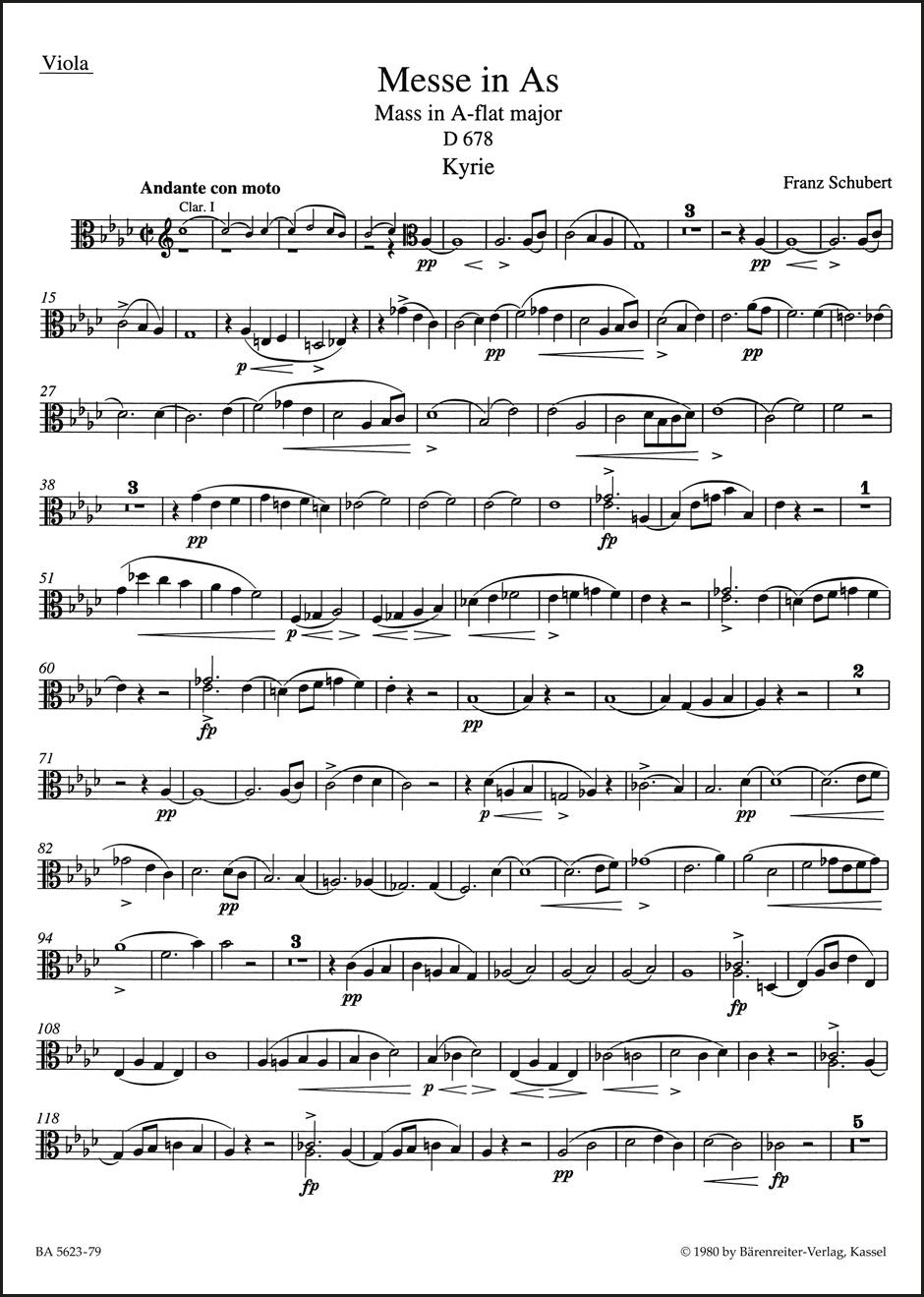 シューベルト：ミサ曲 変イ長調 D 678（ヴィオラパート譜）（3冊セット）