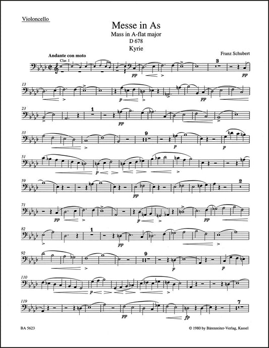 シューベルト：変イ長調ミサ曲 D 678（チェロパート譜）（2冊セット）