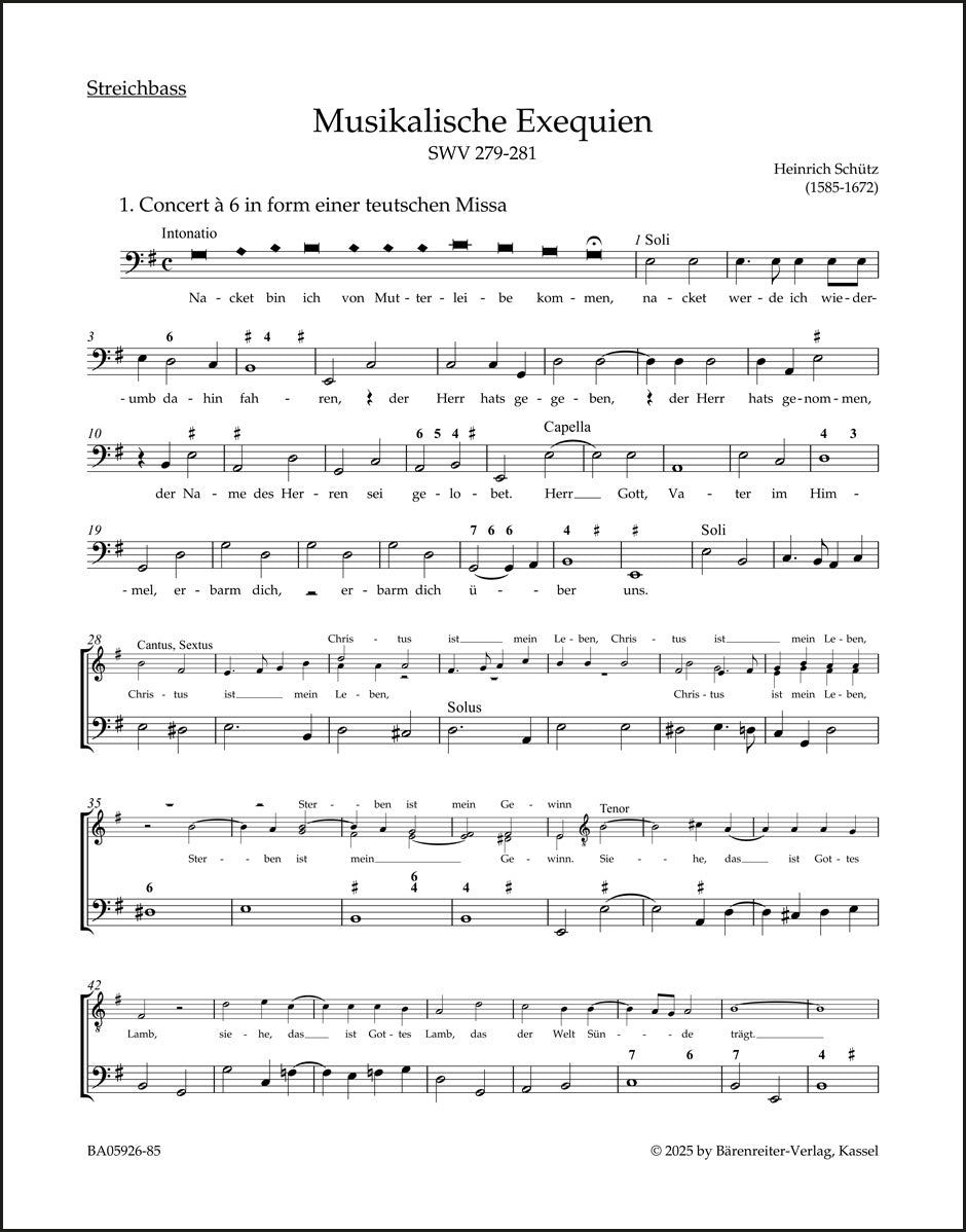 シュッツ：葬送音楽 SWV 279-281（バスパート譜）