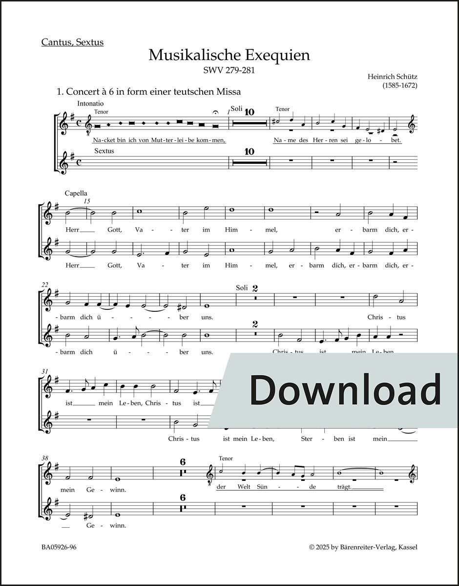 シュッツ：ムジカーレ・エクセクイエン SWV 279-281（パート譜）【デジタル版】