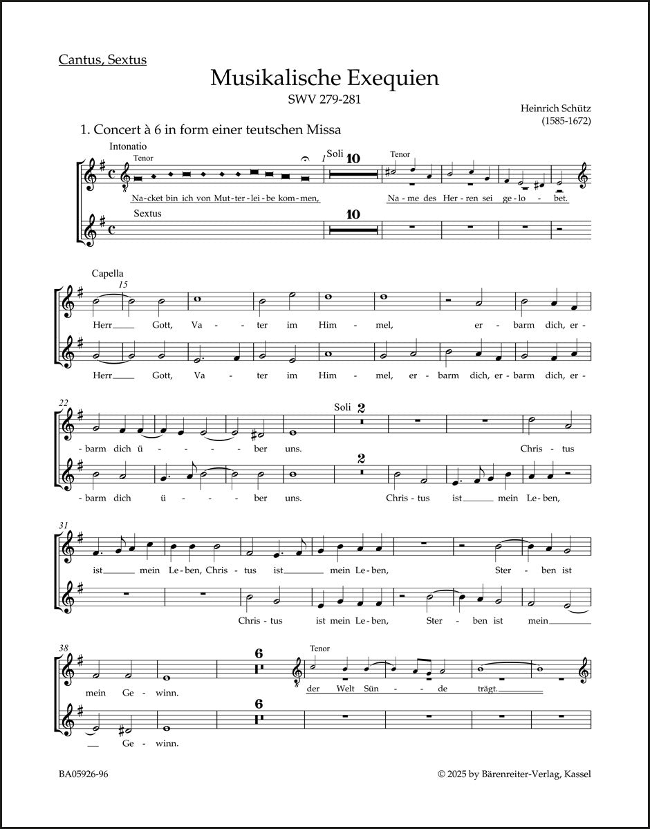 シュッツ：ムジカーレ・エクセクイエン SWV 279-281（パート譜）