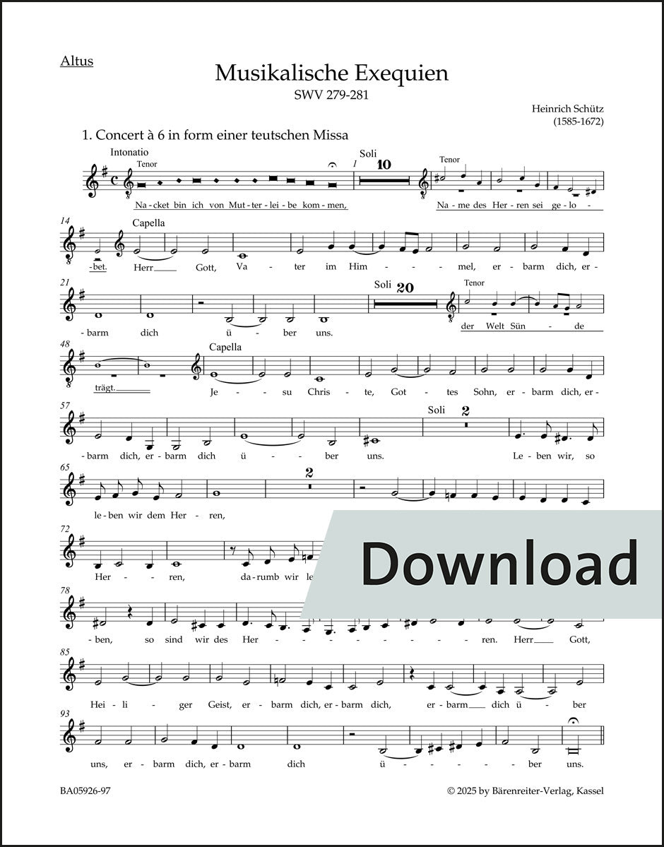 シュッツ：ムジカーリシェ・エクセクヴィエン SWV 279-281（パート譜）【デジタル版】