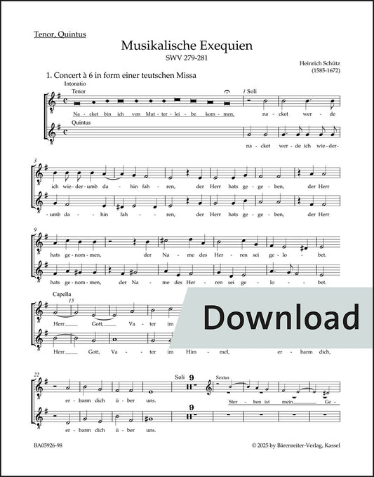シュッツ：音楽による葬送礼拝 SWV 279-281（テノールパート譜）【デジタル版】