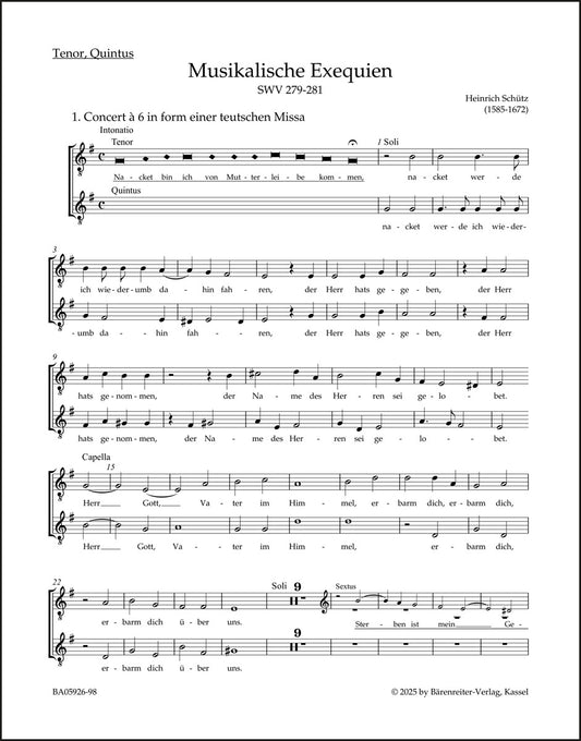 シュッツ：音楽による葬送礼拝 SWV 279-281（テノールパート譜）