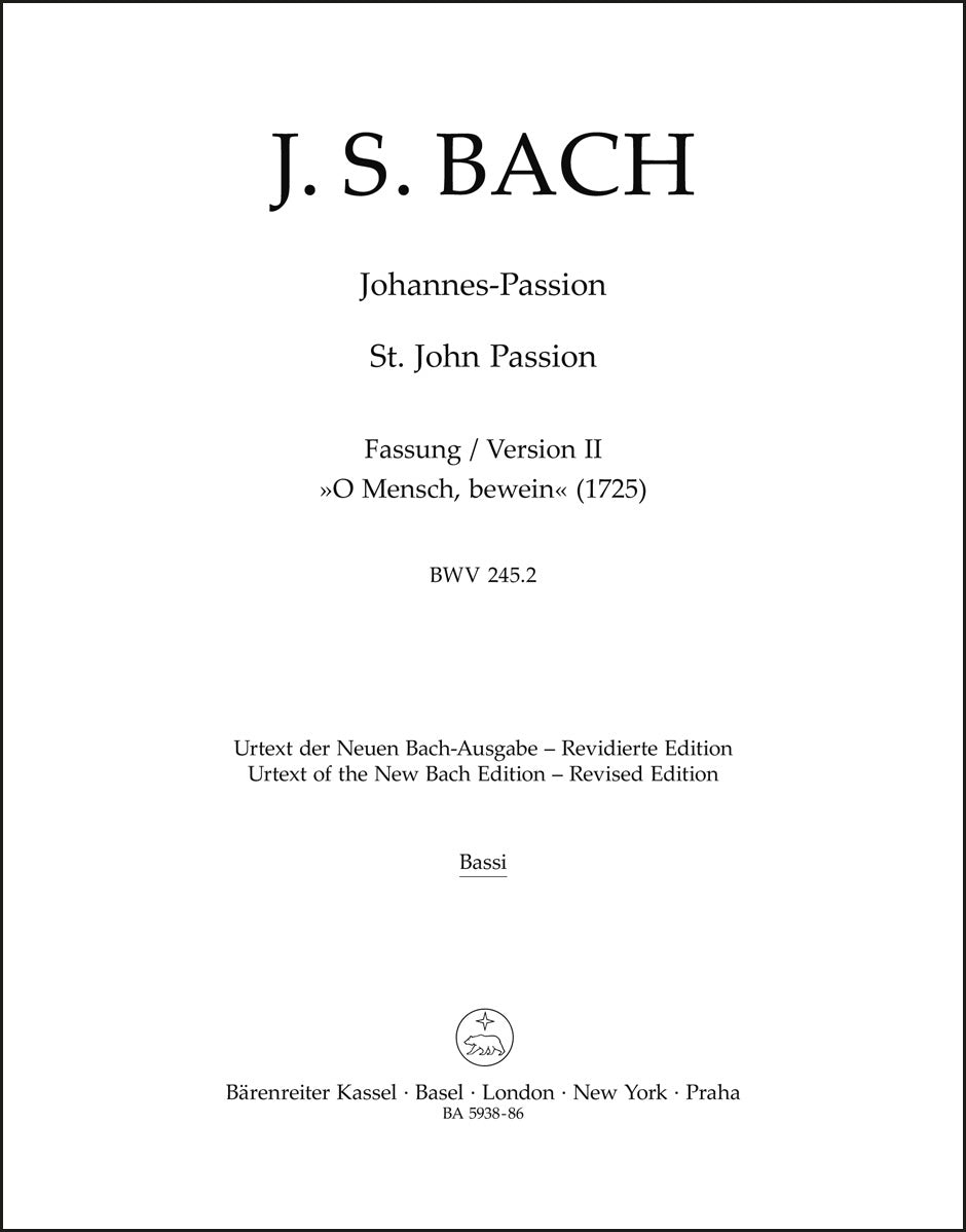 バッハ：ヨハネ受難曲「おお人よ、汝の大いなる罪を嘆け」BWV 245.2（チェロパート譜）（2冊セット）