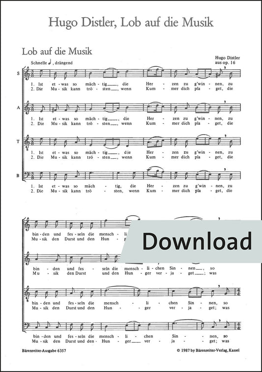 ディストラー：音楽への讃美(4〜6声合唱のための) op.16(1936)【デジタル版】