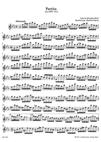スコア／バッハ：無伴奏アルト・リコーダーのためのパルティータ ハ短調 BWV 1013