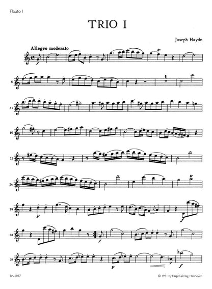 ハイドン：2本のフルートとチェロのためのロンドン三重奏曲 Hob. IV: 1-4（フルートパート譜）