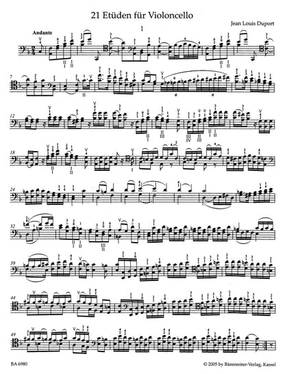 チェロ／デュポール：チェロのための21の練習曲（第2チェロ伴奏付、任意）