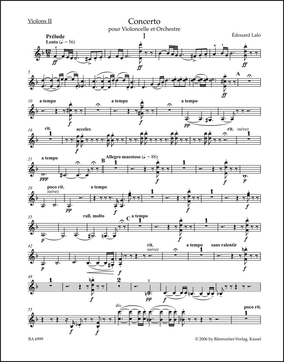 ラロ：チェロと管弦楽のための協奏曲 ニ短調（ヴァイオリンパート譜）（4冊セット）
