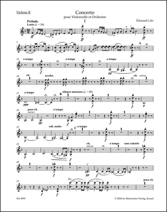 ラロ：チェロと管弦楽のための協奏曲 ニ短調（ヴァイオリンパート譜）（4冊セット）