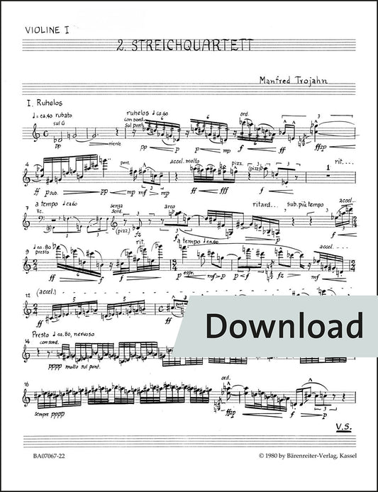 トロヤーン：クラリネットとメゾソプラノを伴う弦楽四重奏曲 第2番(1979/1980) – パート譜セット【デジタル版】