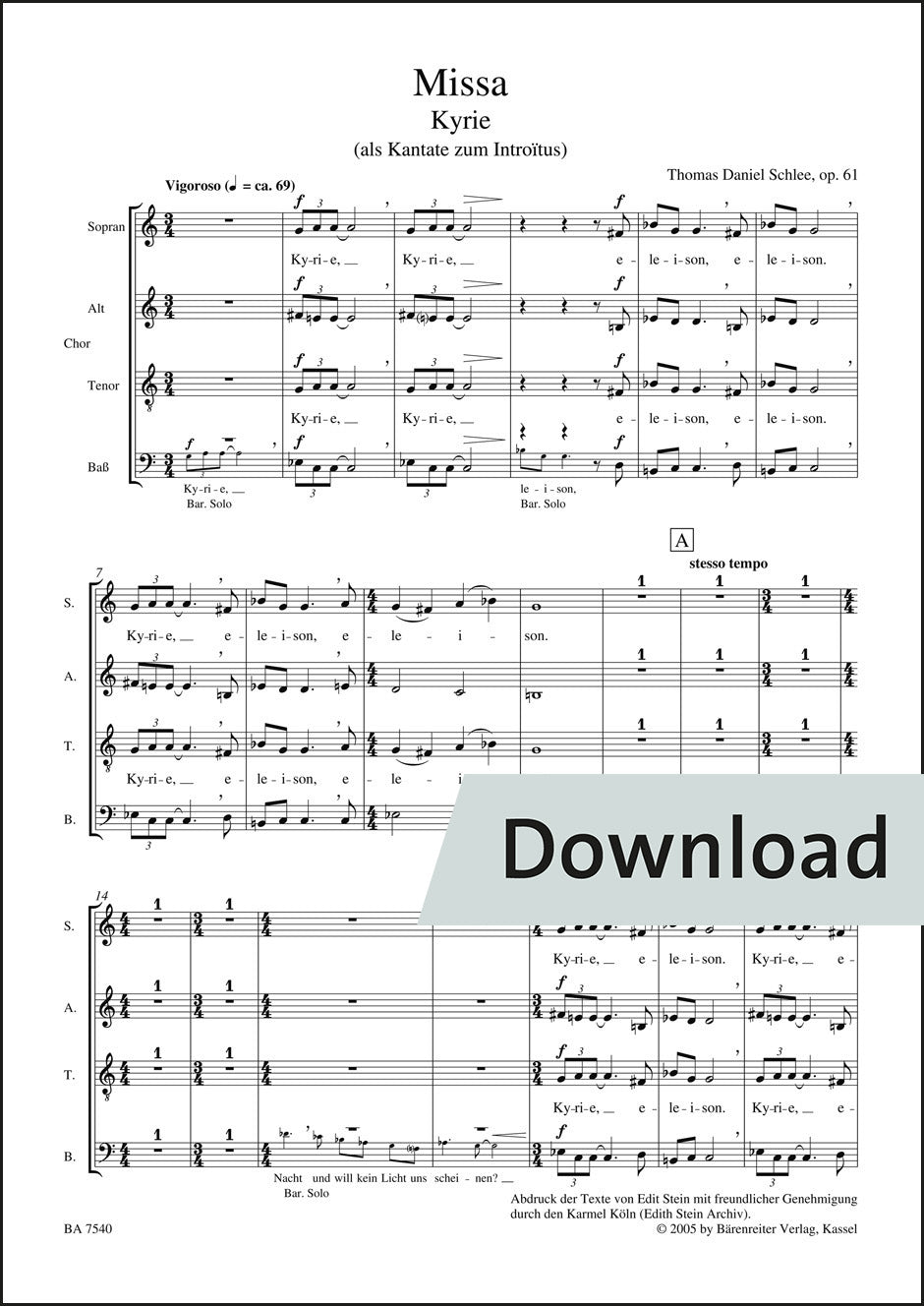トーマス・ダニエル・シュレー：ミサ曲 op.61(2004/2005) – 合唱パート譜【デジタル版】