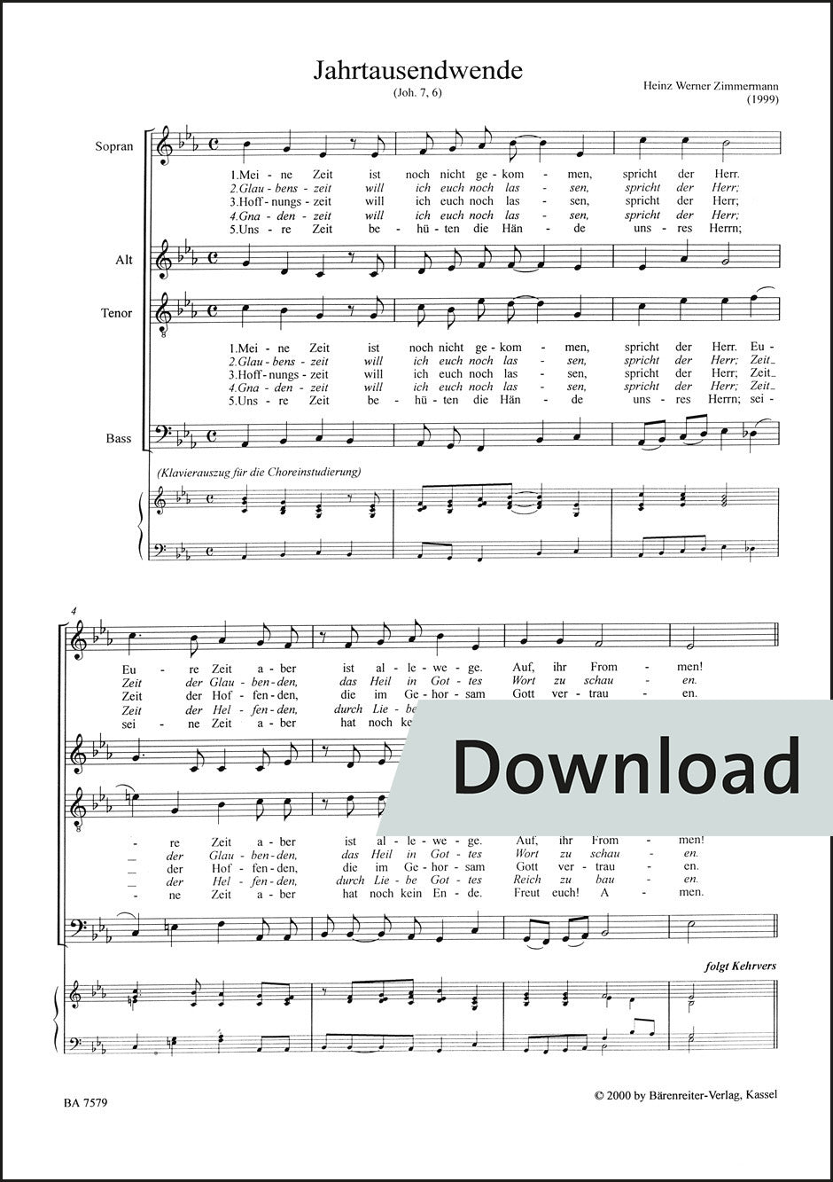 ハインツ・ヴェルナー・ツィンマーマン：千年紀の変わり目(1999) – 合唱パート譜(SATB)【デジタル版】