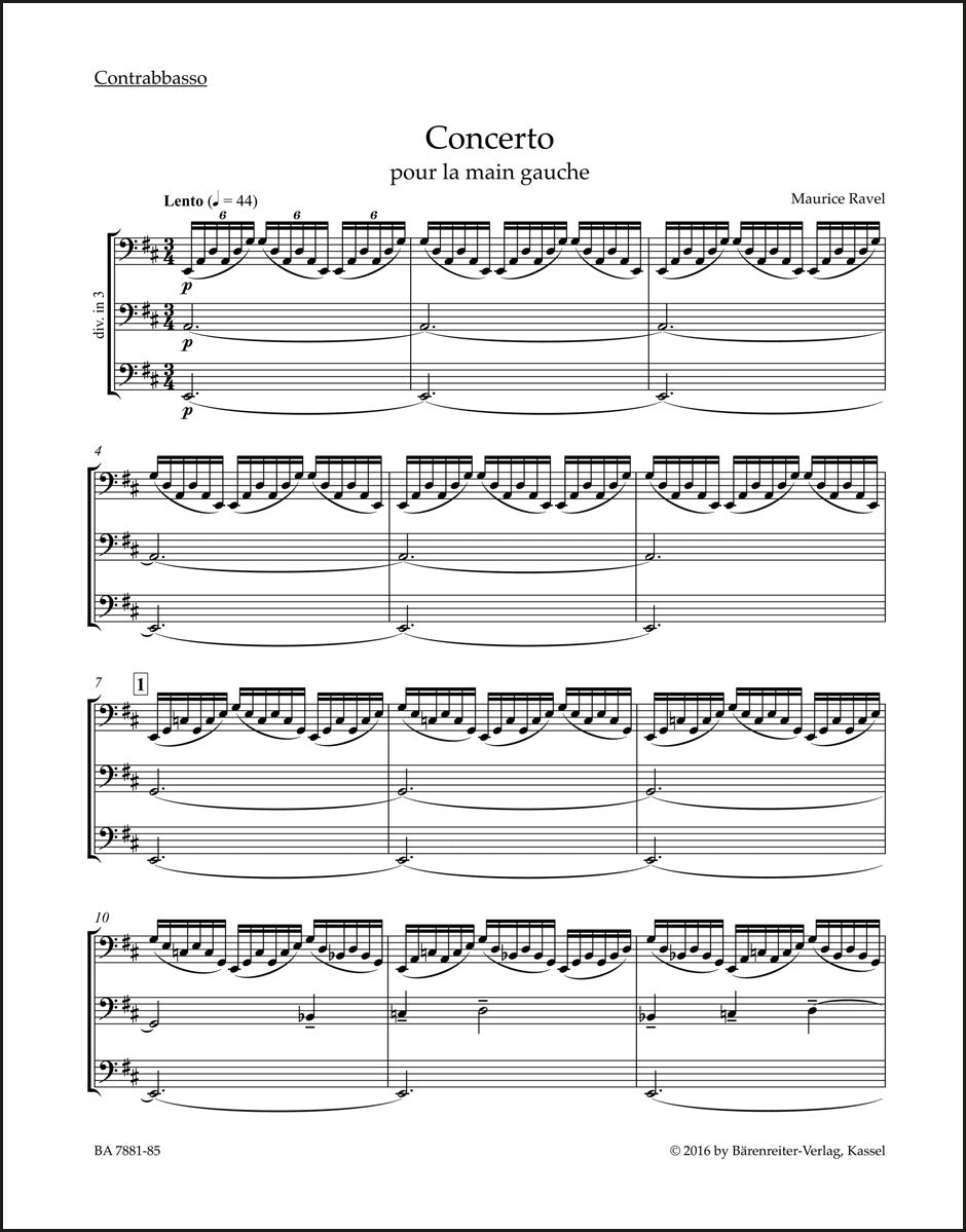 ラヴェル：左手のためのピアノ協奏曲（コントラバスパート譜）（2冊セット）