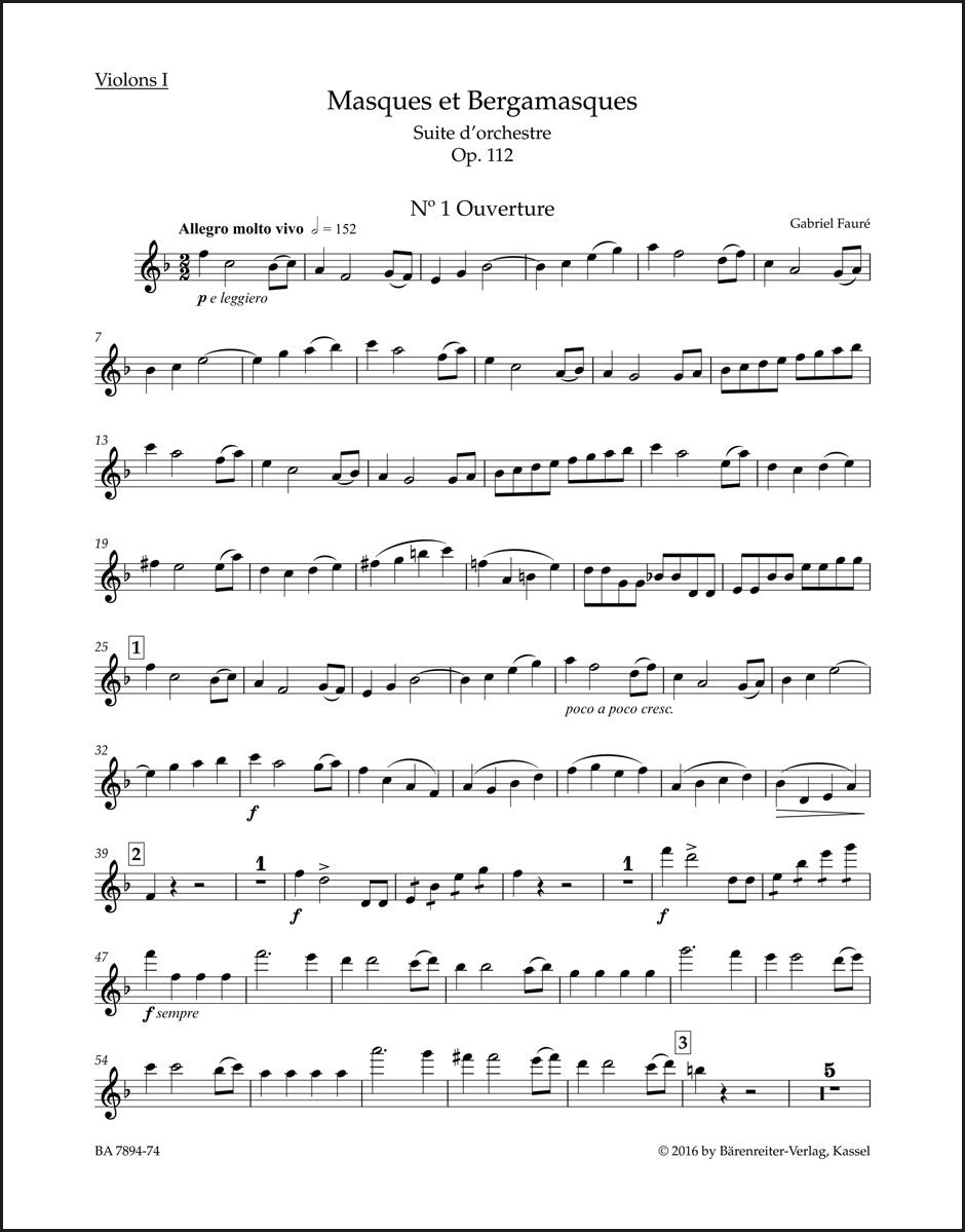 フォーレ：仮面とベルガマスク op. 112 N 185b（ヴァイオリンパート譜）（4冊セット）