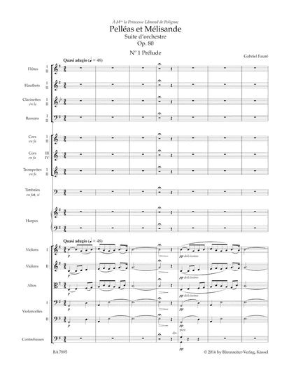 スコア／フォーレ：組曲「ペレアスとメリザンド」op. 80