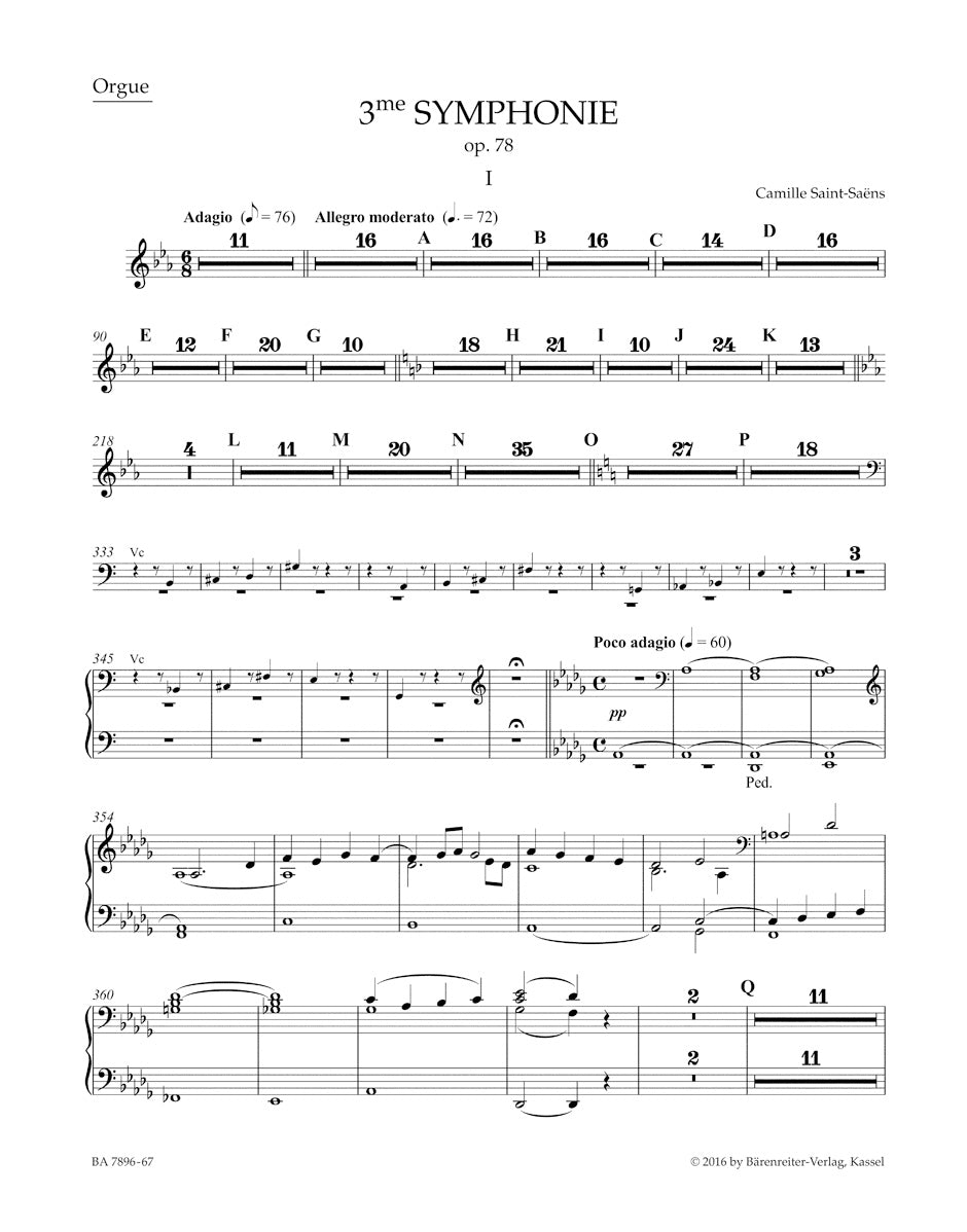 サン=サーンス：交響曲第3番 ハ短調 作品78（オルガンパート譜）