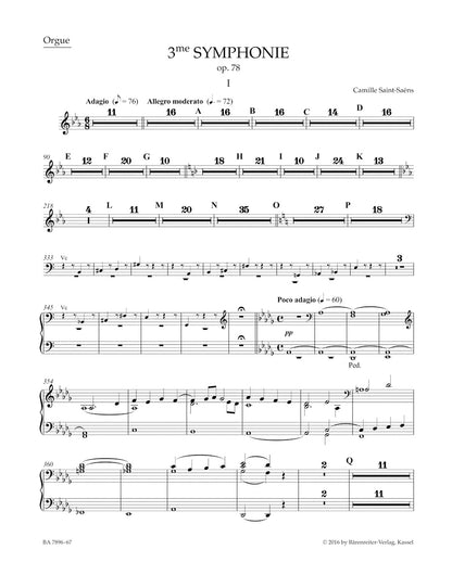 サン=サーンス：交響曲第3番 ハ短調 作品78（オルガンパート譜）