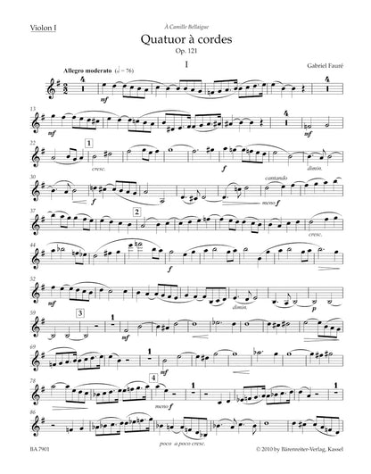 フォーレ：弦楽四重奏曲 作品121（ヴァイオリンパート譜）