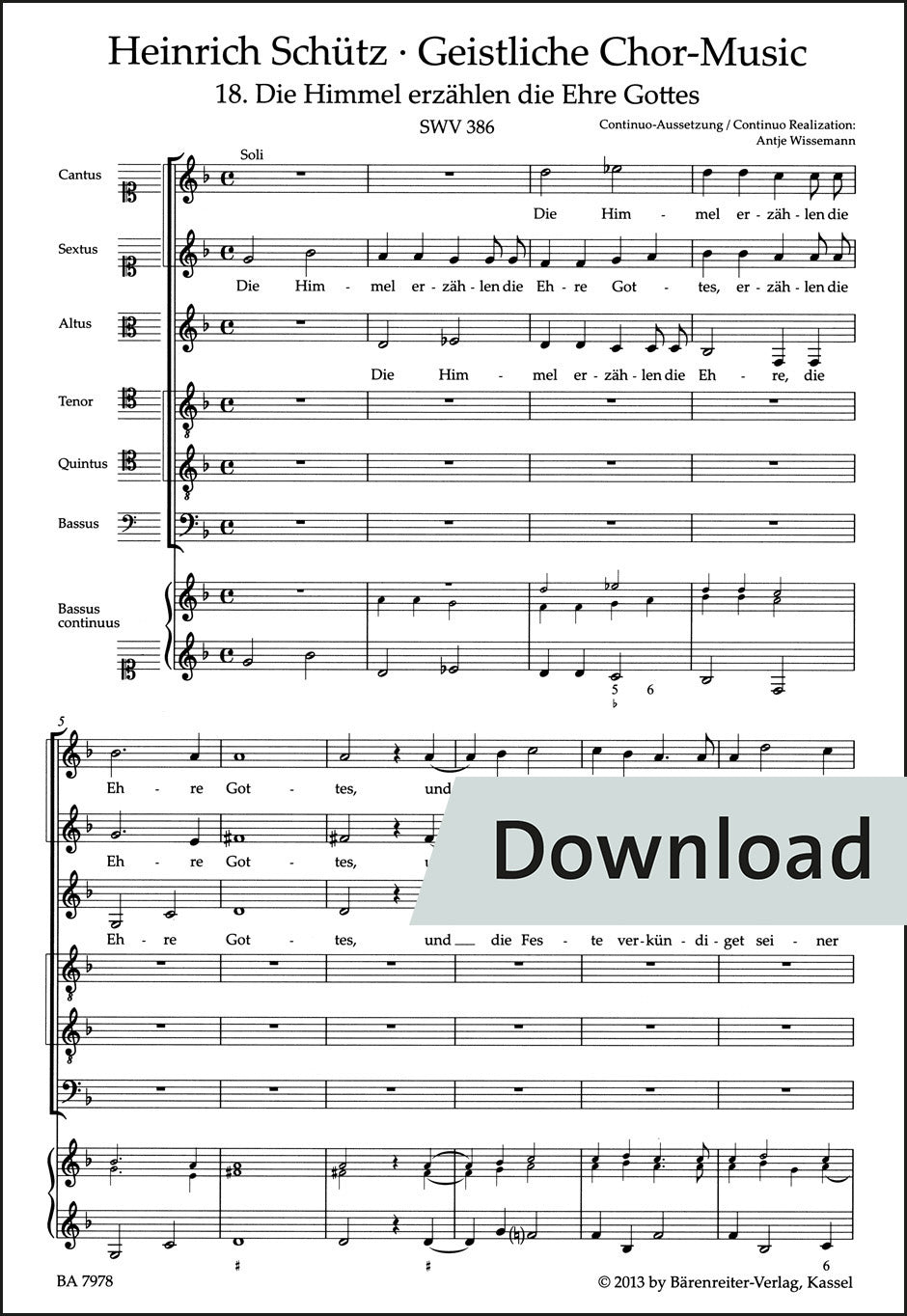 合唱／シュッツ：天は神の栄光を語る SWV 386（10冊セット）【デジタル版】