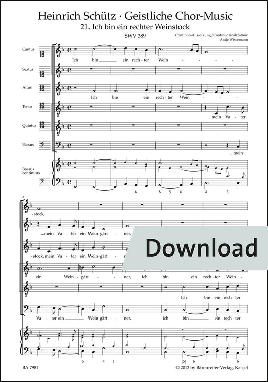 合唱／シュッツ：私はまことのぶどうの木 SWV 389（10冊セット）【デジタル版】