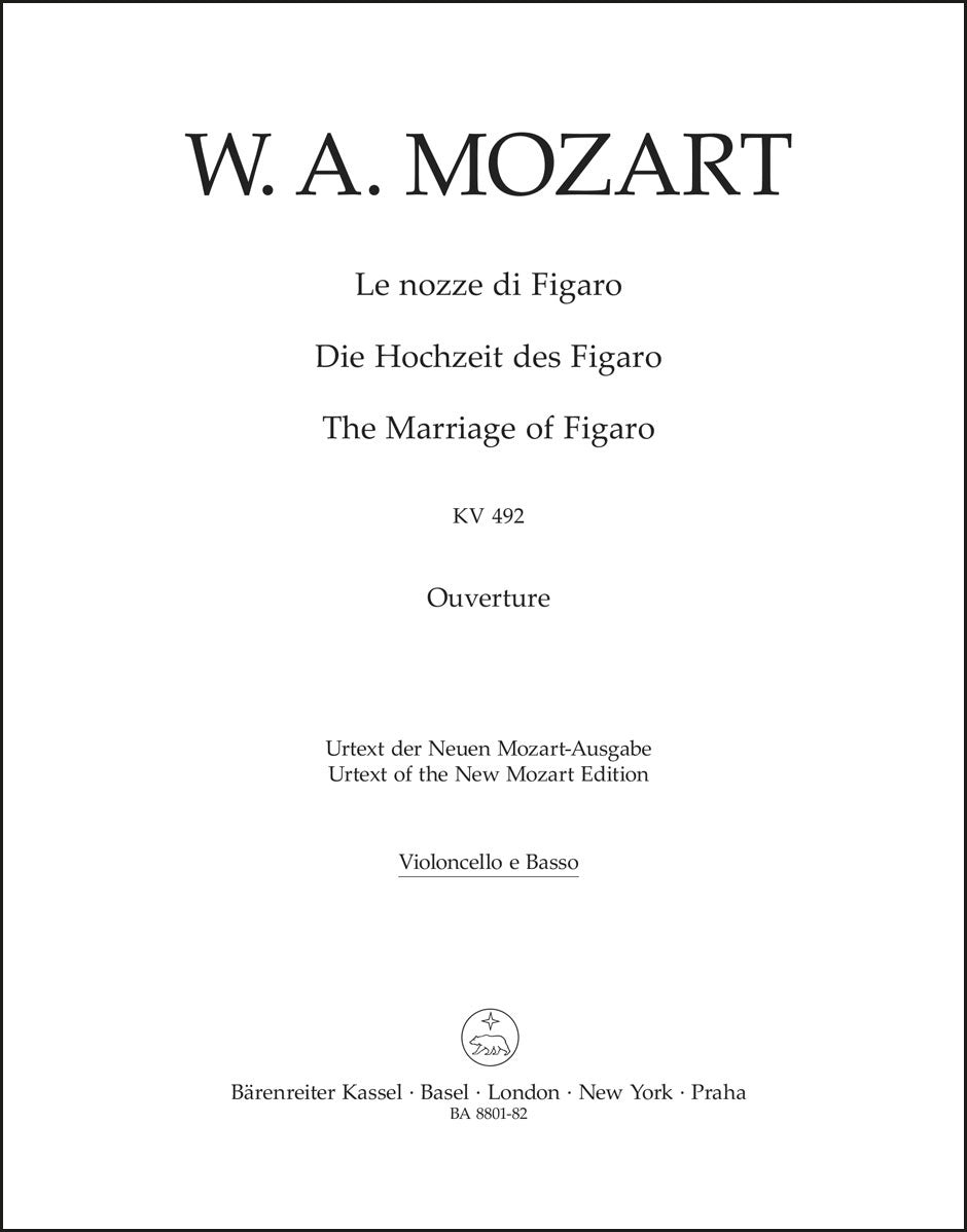 モーツァルト：歌劇「フィガロの結婚」K. 492 序曲（チェロパート譜）（4冊セット）