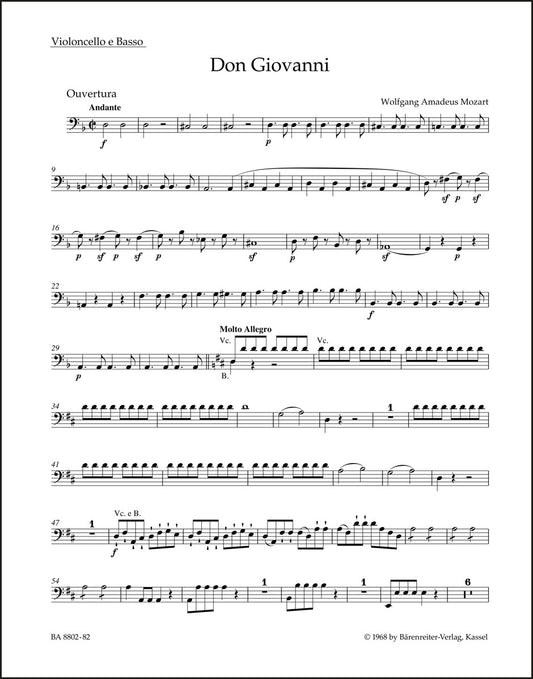 モーツァルト：歌劇「ドン・ジョヴァンニ」 K. 527 序曲（チェロパート譜）（2冊セット）