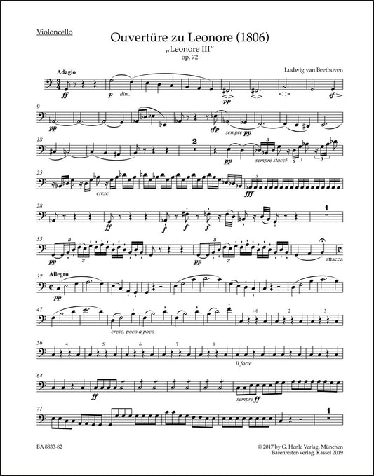 ベートーヴェン：レオノーレ序曲 第3番 作品72b（チェロパート譜）（2冊セット）