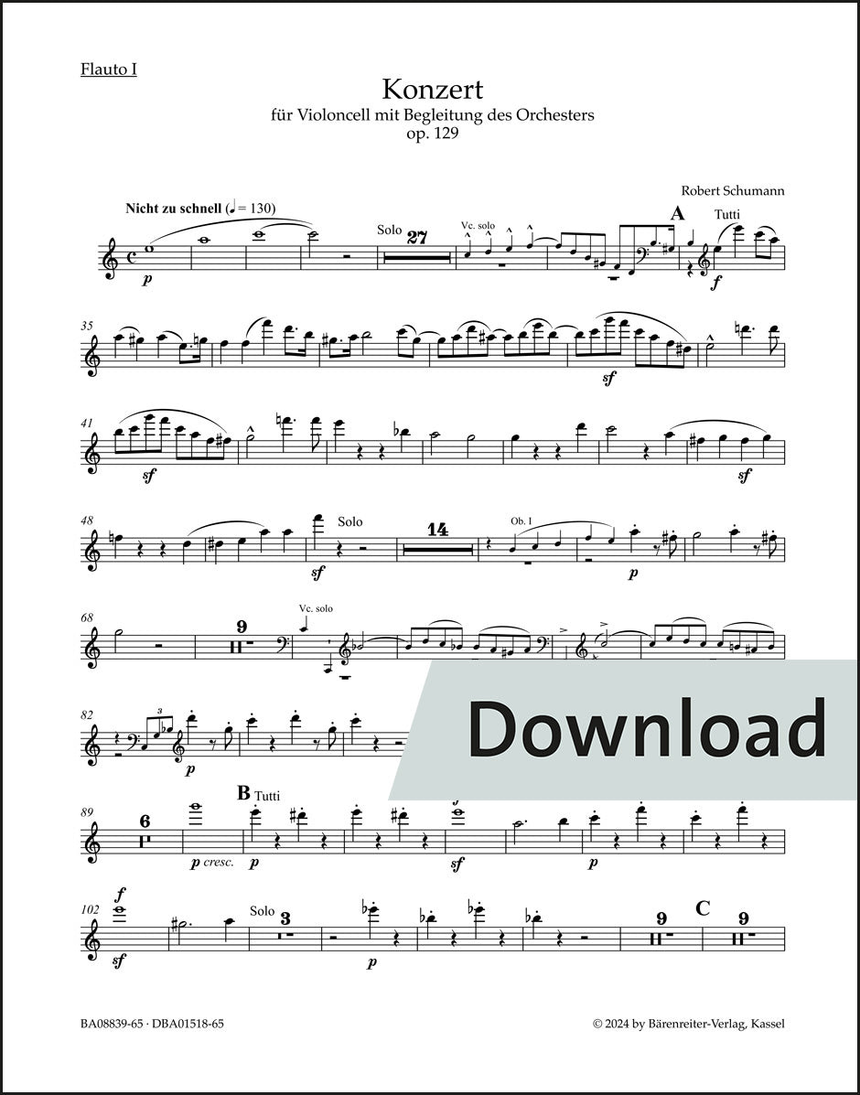 シューマン：チェロと管弦楽のための協奏曲 イ短調 作品129【デジタル版】