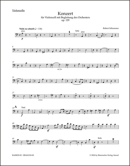 シューマン：チェロと管弦楽のための協奏曲 イ短調 op.129（チェロパート譜）（2冊セット）
