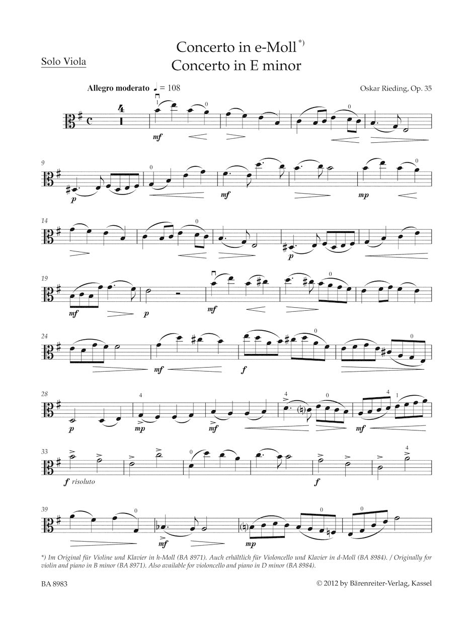 ヴィオラ／リーディング：ヴィオラ協奏曲 ロ短調 op. 35