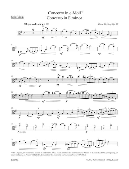 ヴィオラ／リーディング：ヴィオラ協奏曲 ロ短調 op. 35