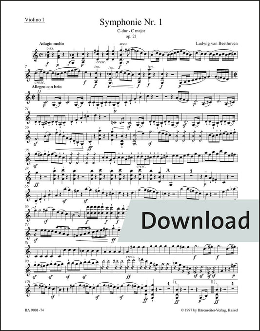 ベートーヴェン：交響曲 第1番 ハ長調 op. 21（ヴァイオリンパート譜）（4冊セット）【デジタル版】