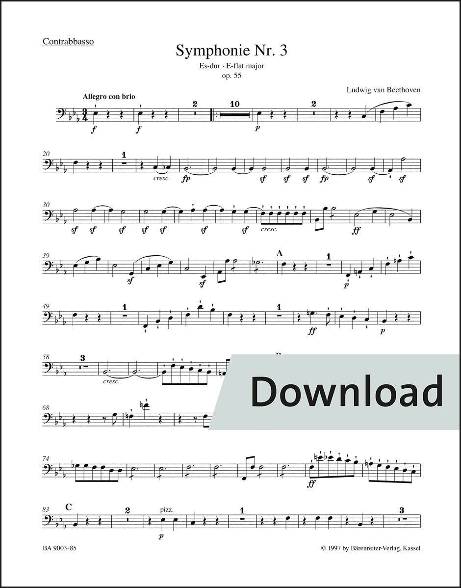 ベートーヴェン：交響曲第3番 変ホ長調 作品55「英雄」（コントラバスパート譜）（2冊セット）【デジタル版】