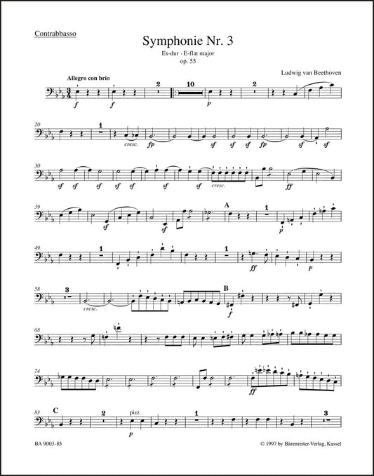 ベートーヴェン：交響曲第3番 変ホ長調 作品55「英雄」（コントラバスパート譜）（2冊セット）