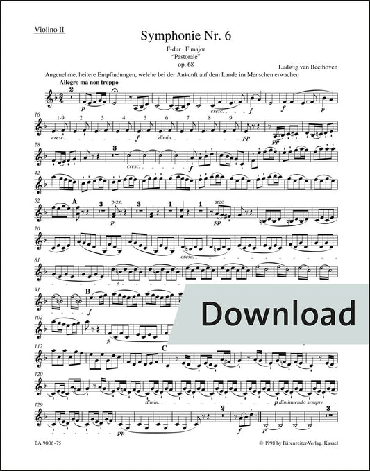 ベートーヴェン：交響曲 第6番 ヘ長調 op. 68「田園」（第2ヴァイオリンパート譜）（4冊セット）【デジタル版】
